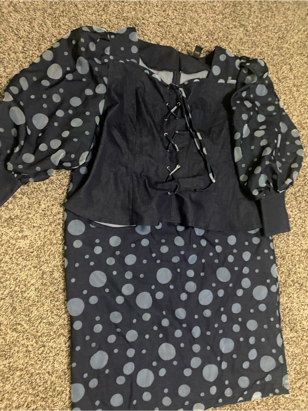 Navy Polka Dot Two-Piece Dress Set